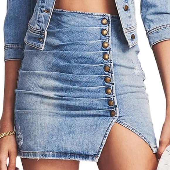 Dresses & Skirts - Women's high waisted denim mini skirt